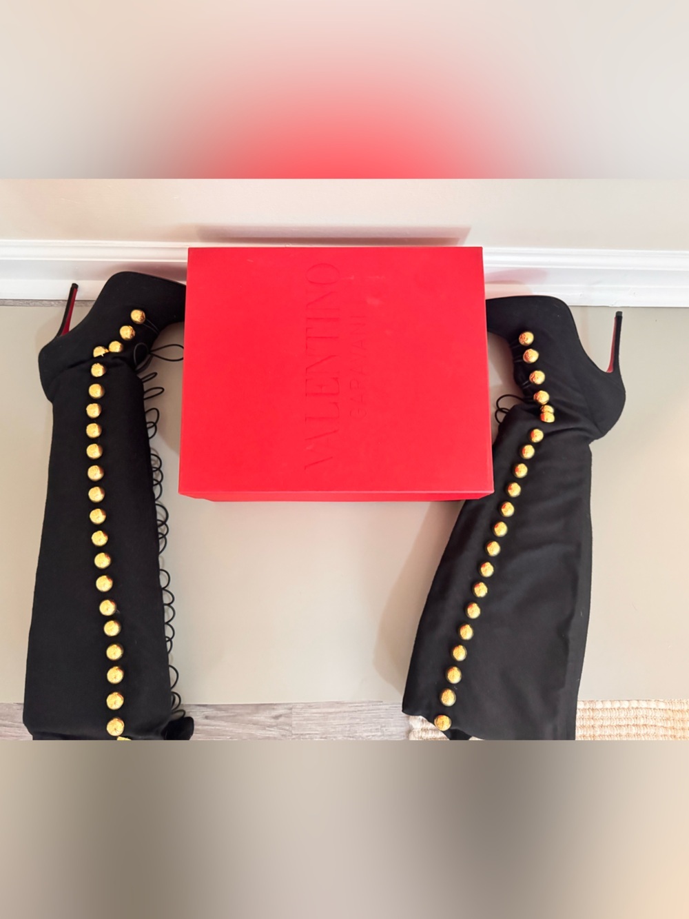 Christian Louboutin Ronfifi Supra Black Suede Gold Button OTK Boots 35.5 - Picture 3 of 10